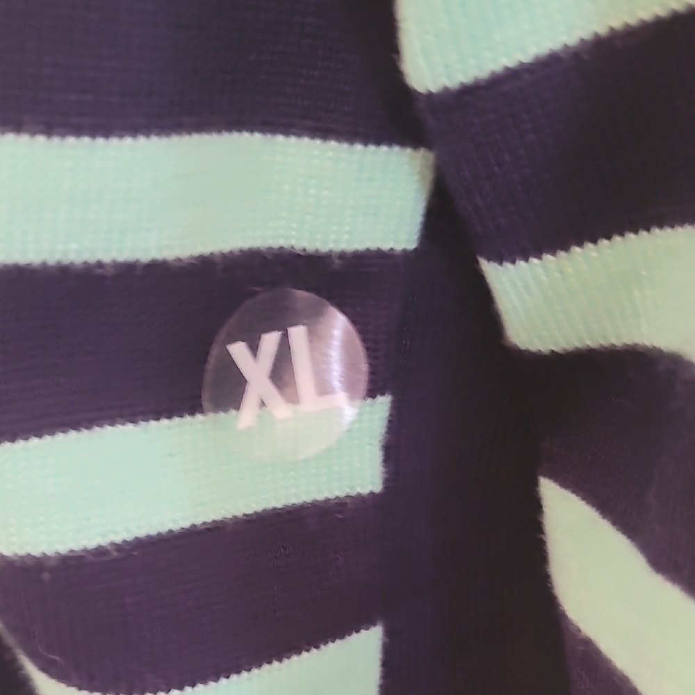 Elegant Striped Long Sleeve Top in Navy and Mint - Picture 4 of 6